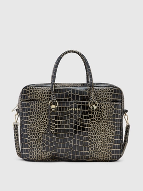 Caprese Miranda Large Black Croco Office Laptop Bag