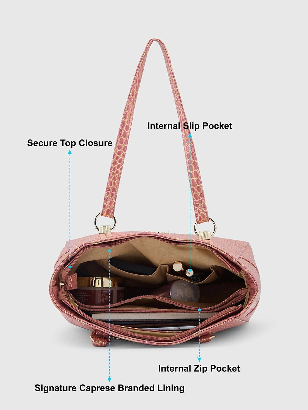 Caprese Miranda Large Croco Pink Tote Bag