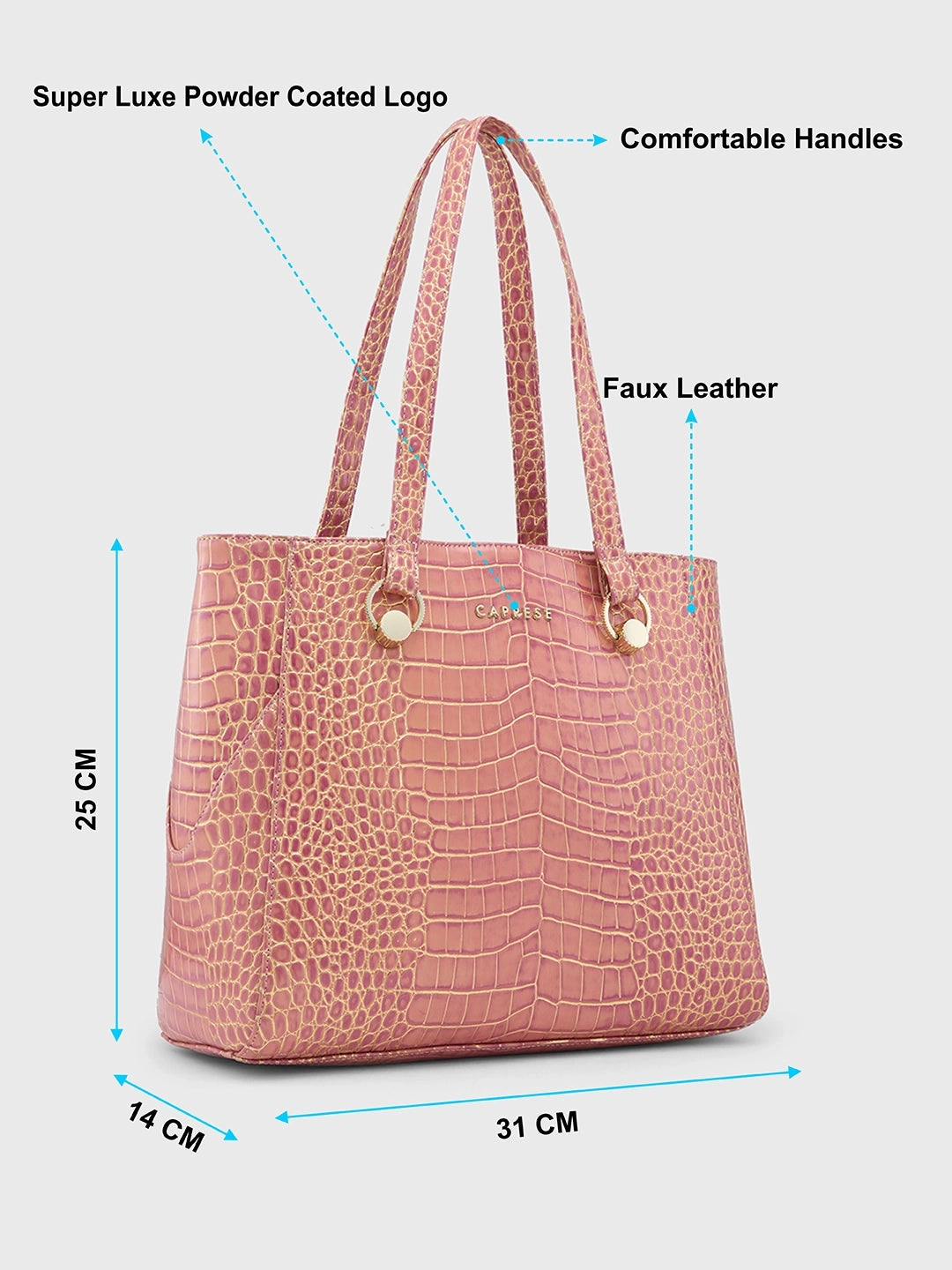 Caprese Miranda Large Croco Pink Tote Bag