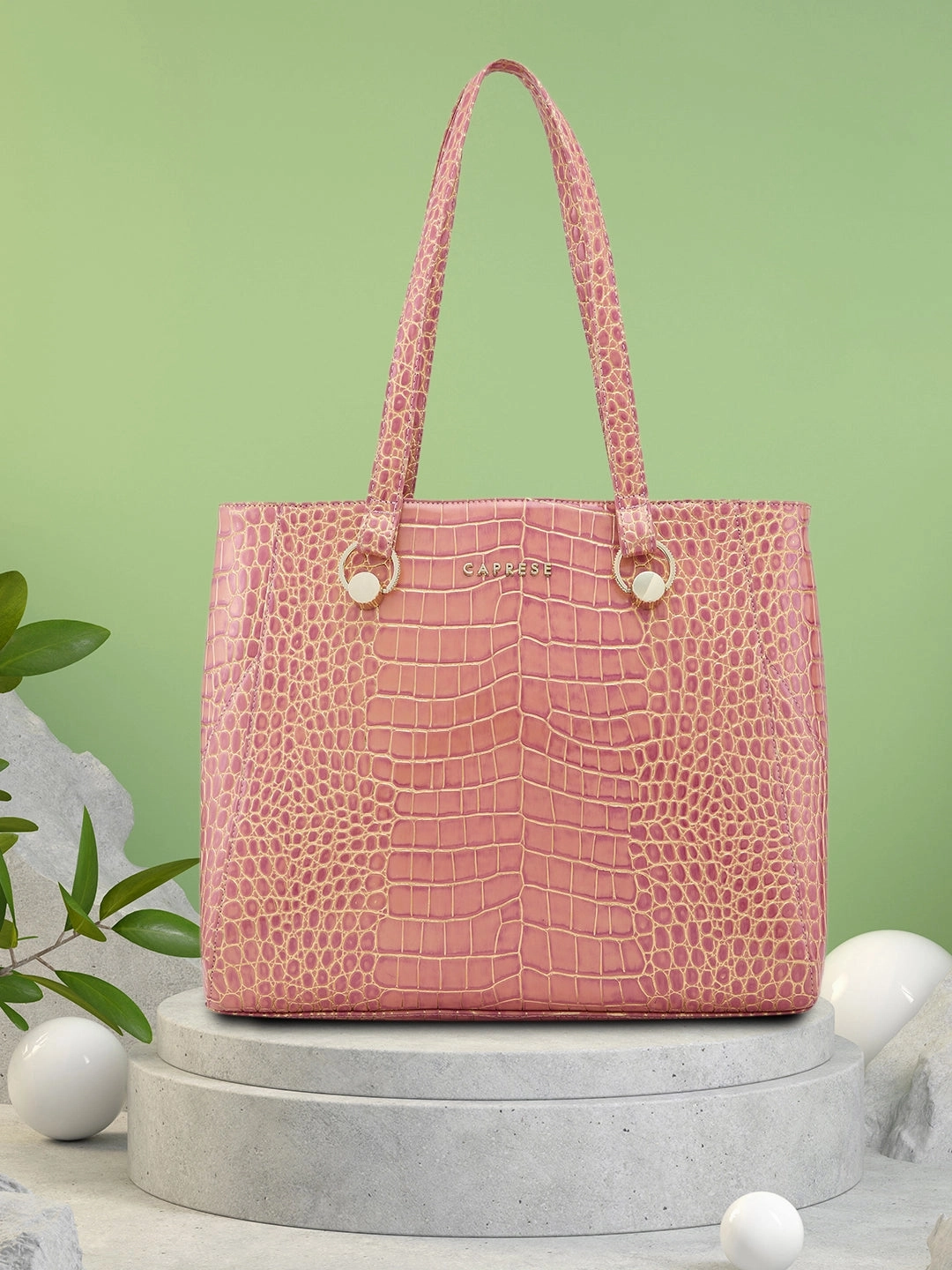 Caprese Miranda Large Croco Pink Tote Bag