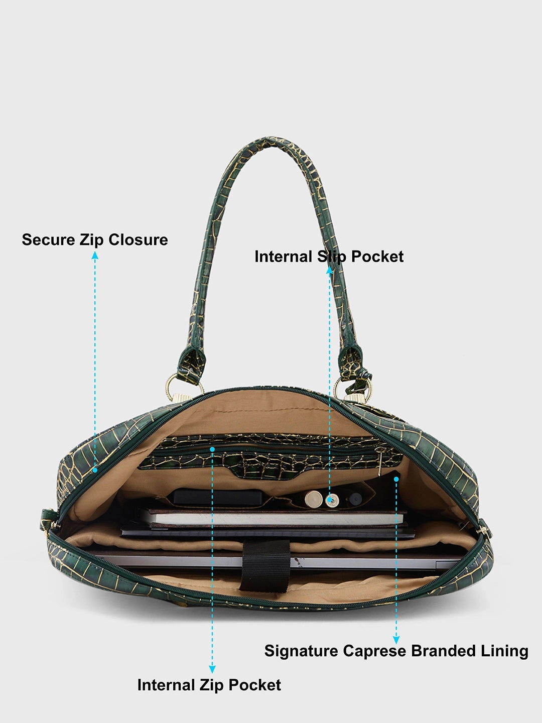 Caprese Miranda Large Green Croco Office Laptop Bag