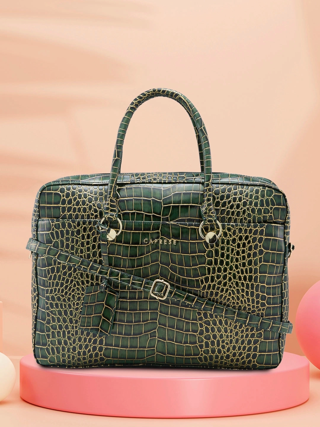 Caprese Miranda Large Green Croco Office Laptop Bag