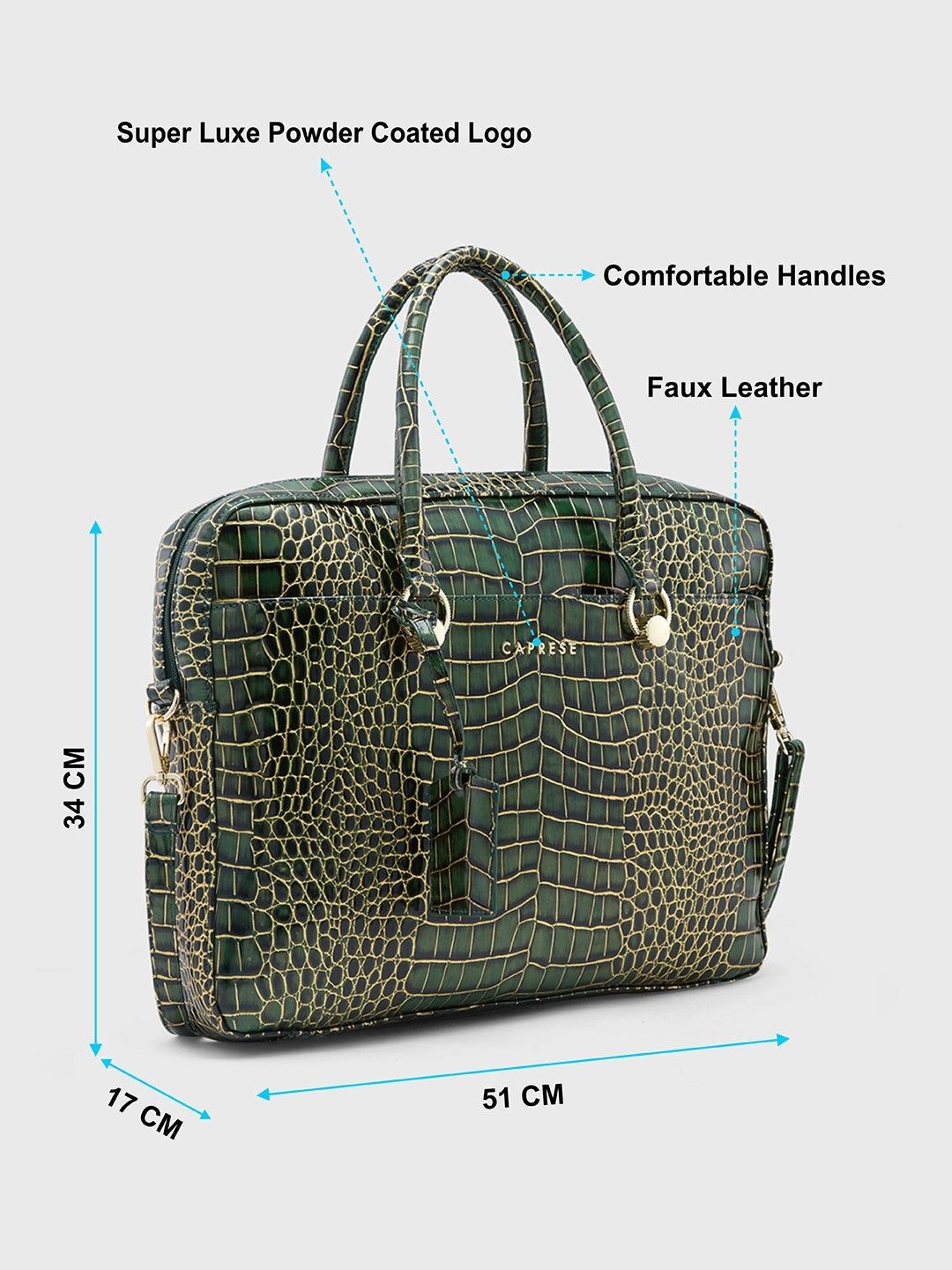 Caprese Miranda Large Green Croco Office Laptop Bag