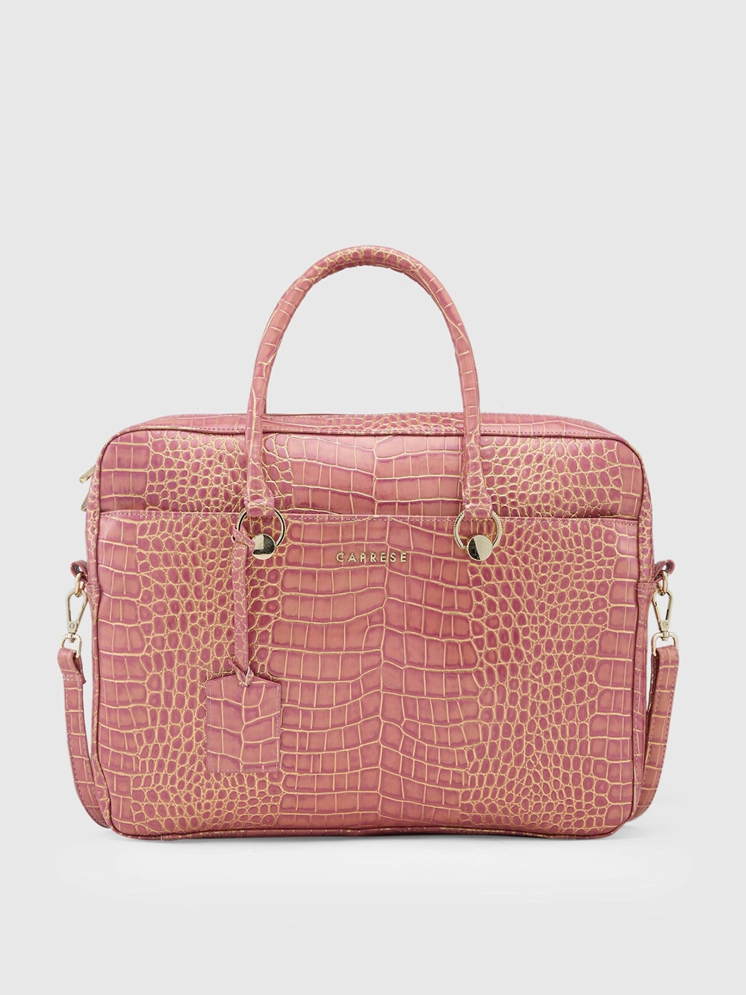 Caprese Miranda Large Pink Croco Office Laptop Bag