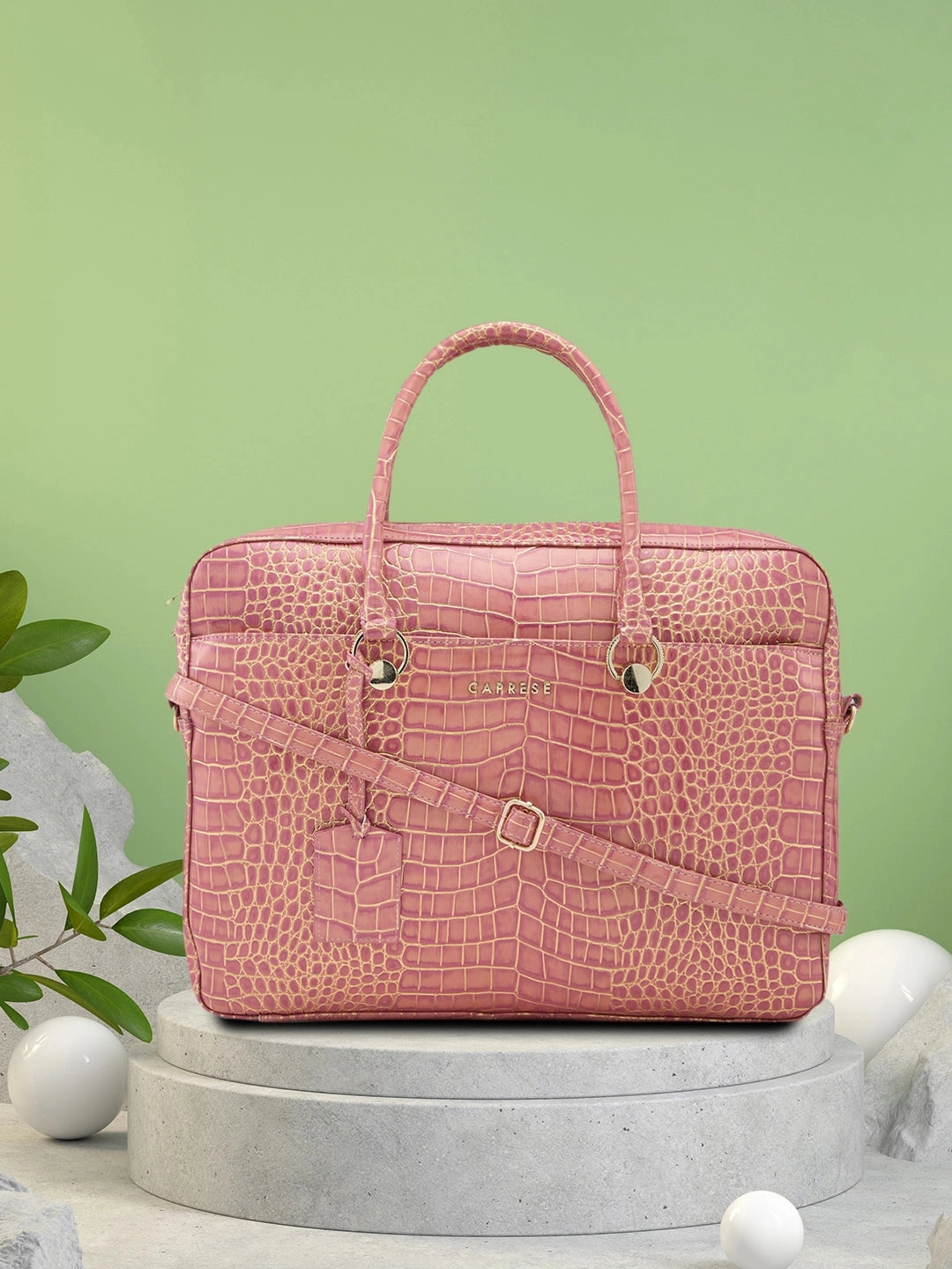 Caprese Miranda Large Pink Croco Office Laptop Bag