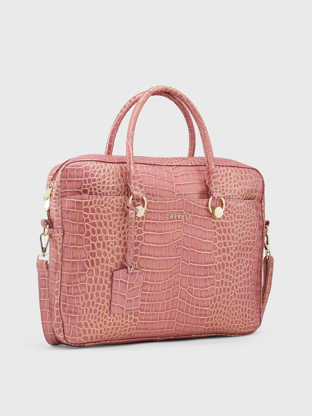 Caprese Miranda Large Pink Croco Office Laptop Bag