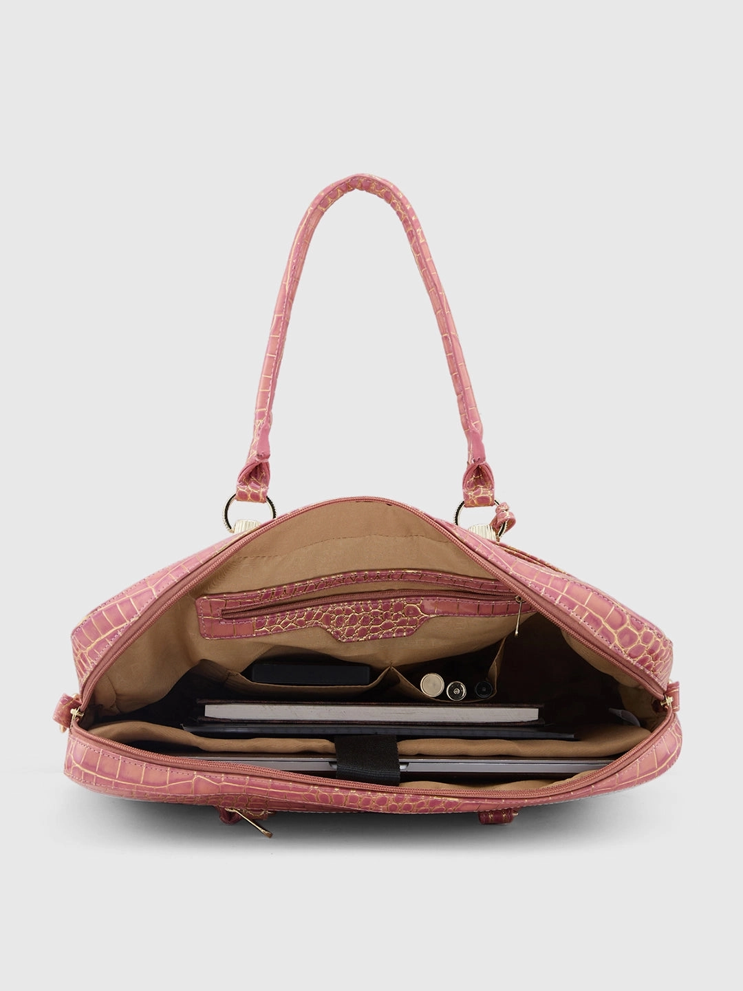 Caprese Miranda Large Pink Croco Office Laptop Bag