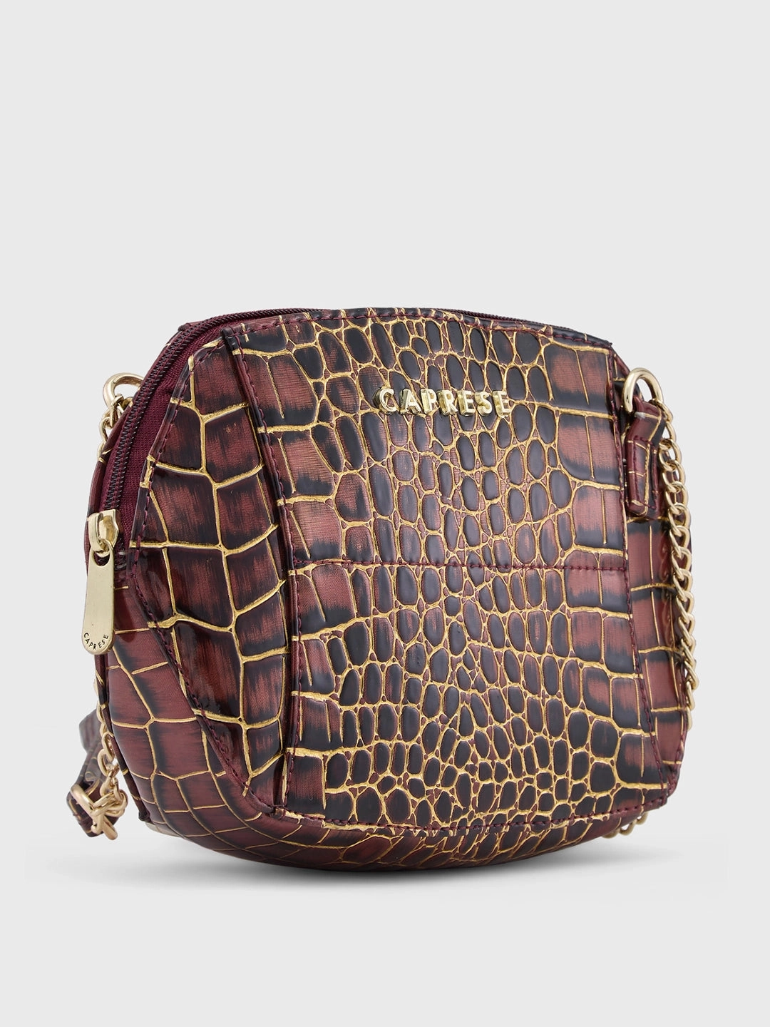Caprese Miranda Small Croco Burgundy Sling Bag