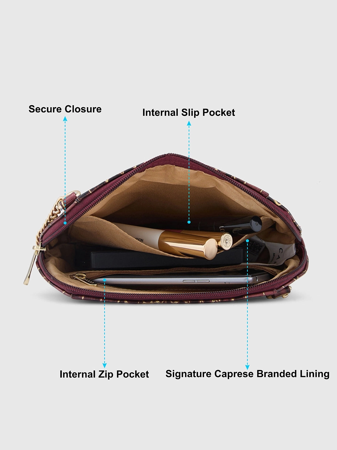Caprese Miranda Small Croco Burgundy Sling Bag
