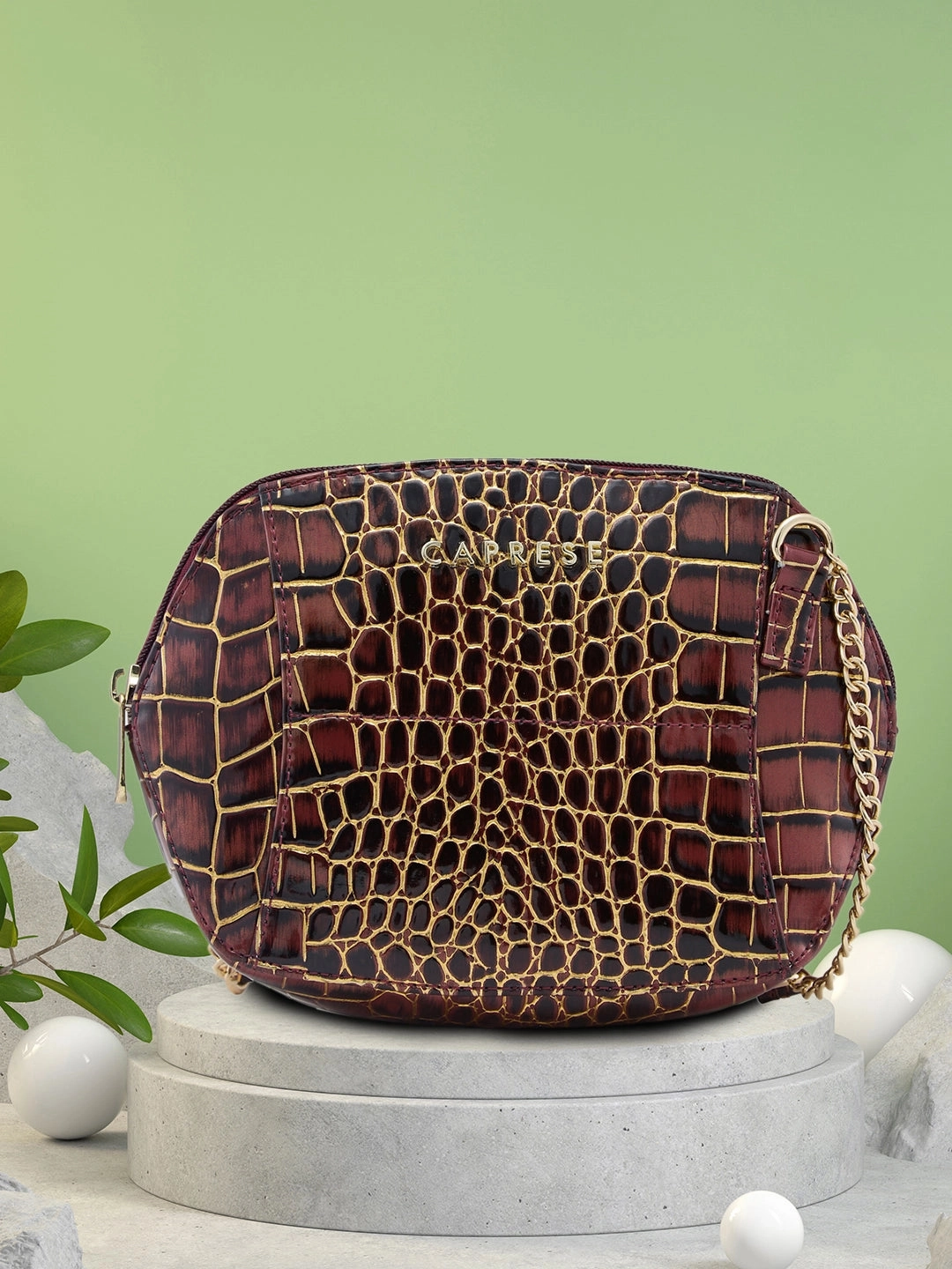 Caprese Miranda Small Croco Burgundy Sling Bag