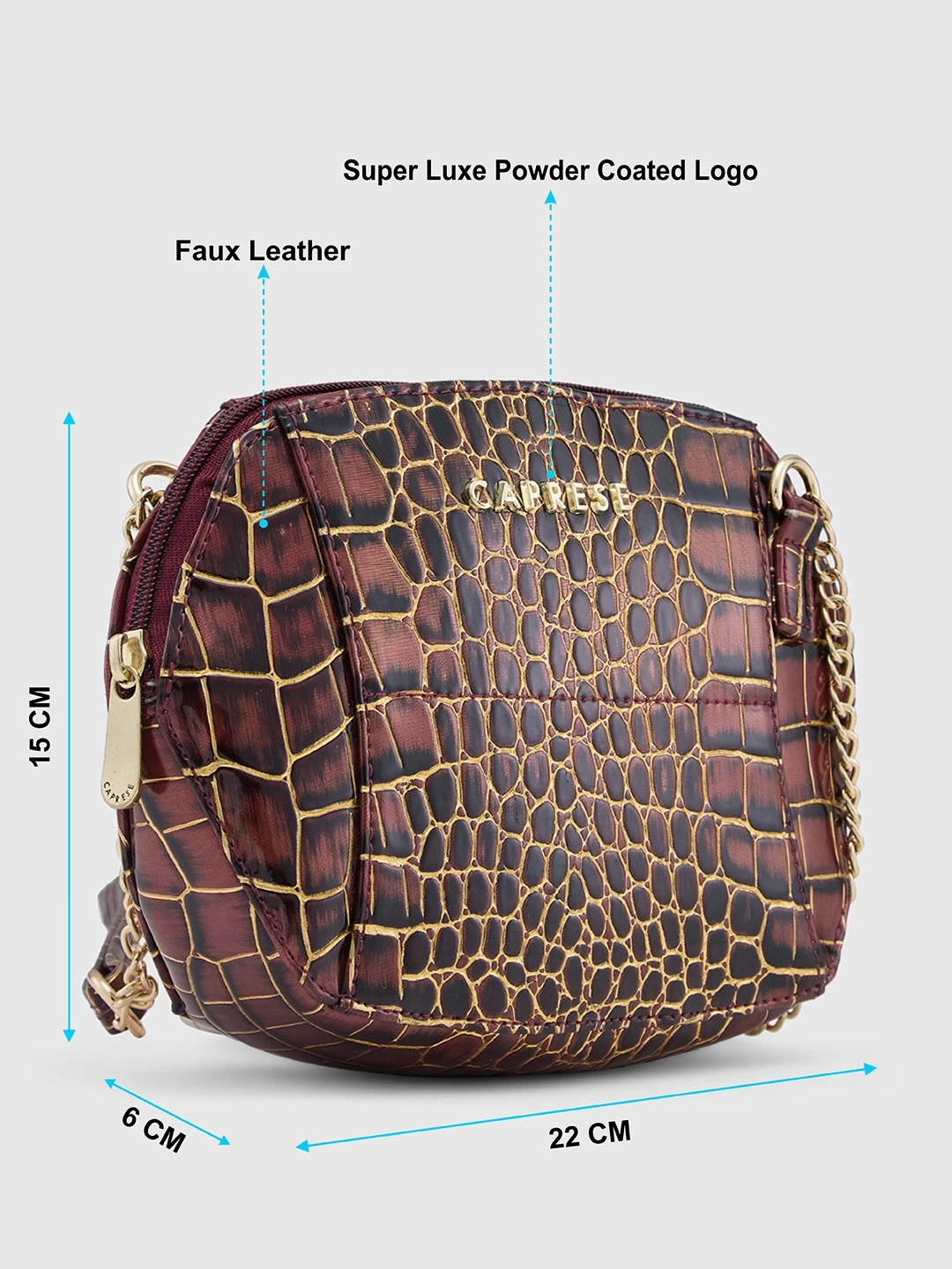Caprese Miranda Small Croco Burgundy Sling Bag
