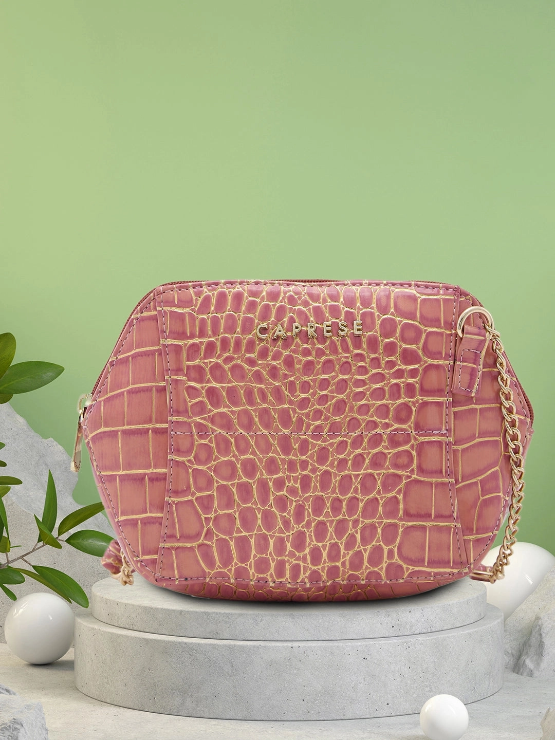Caprese Miranda Small Croco Pink Sling Bag