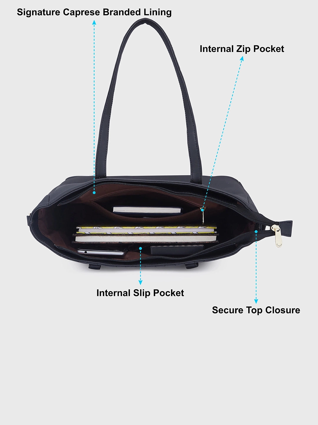 Caprese Mubi Small Black Tote Bag