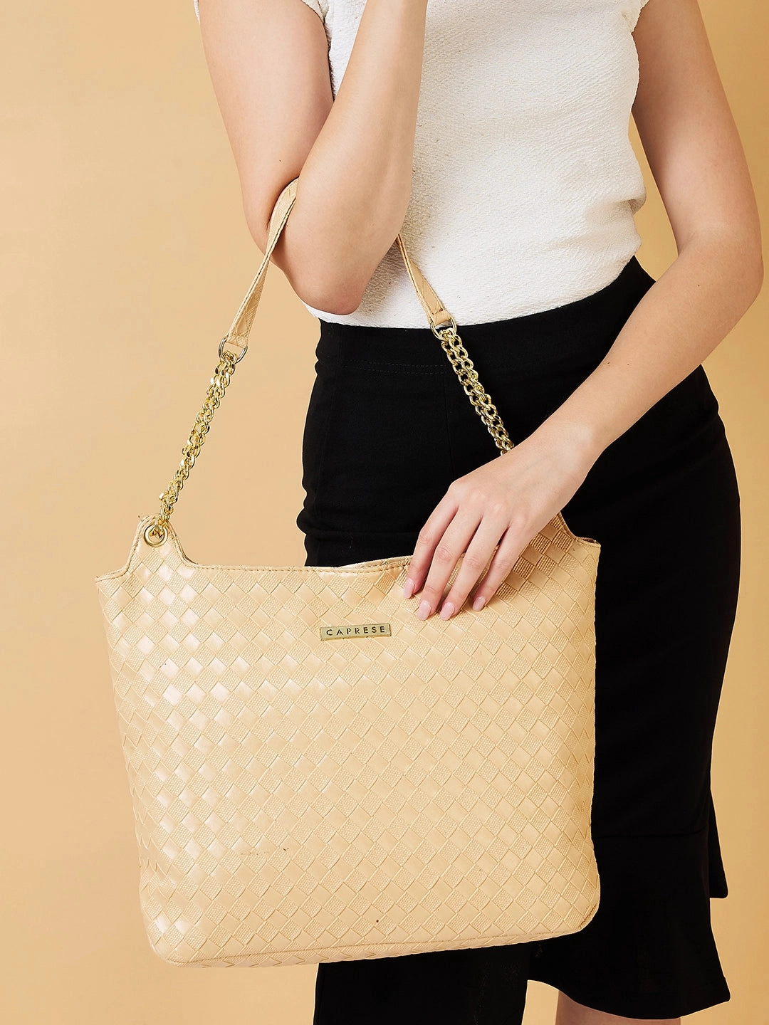 Caprese Nikita Medium Gold Hobo Bag