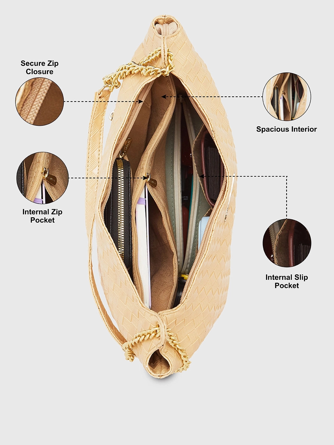 Caprese Nikita Medium Gold Hobo Bag
