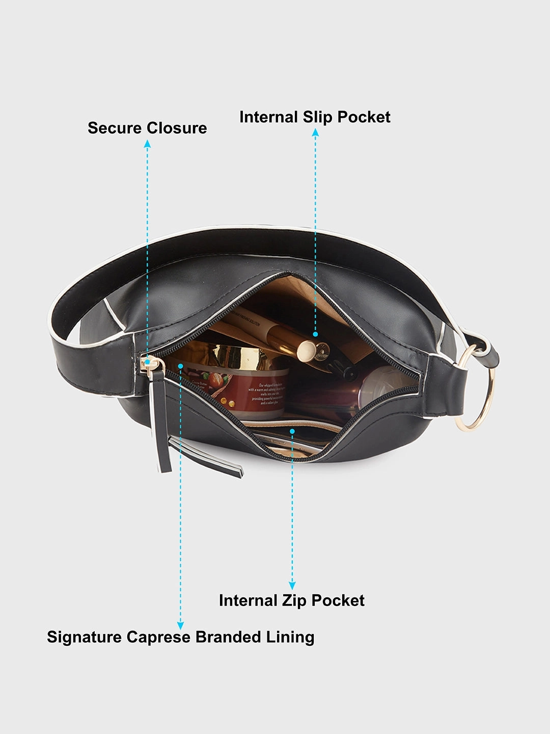 Caprese Olbia Medium Black Hobo Bag
