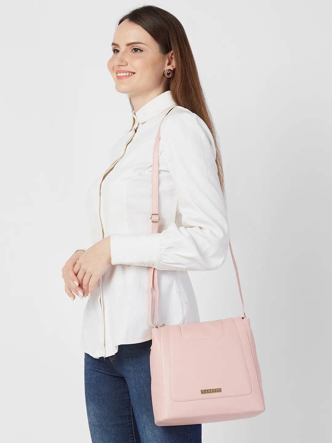 Caprese Peach Medium Dull Pink Hobo Bag