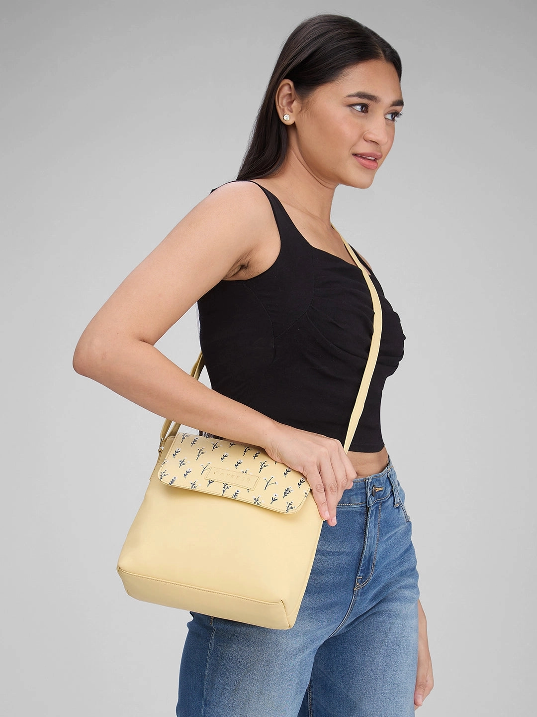 Caprese Pensa Small Mellow Yellow Flap Sling Bag