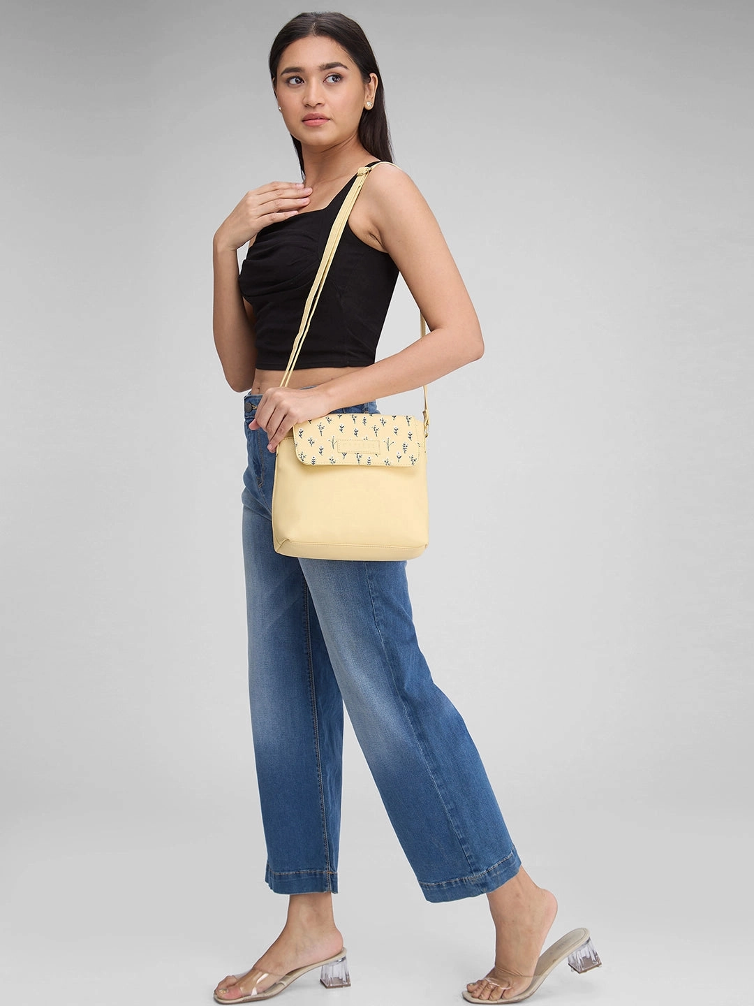 Caprese Pensa Small Mellow Yellow Flap Sling Bag