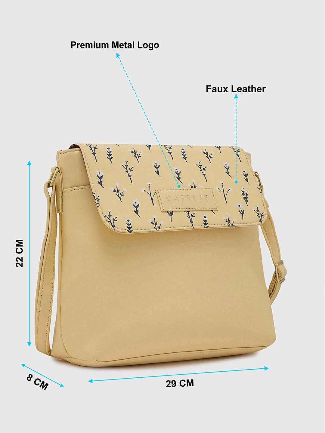 Caprese Pensa Small Mellow Yellow Flap Sling Bag