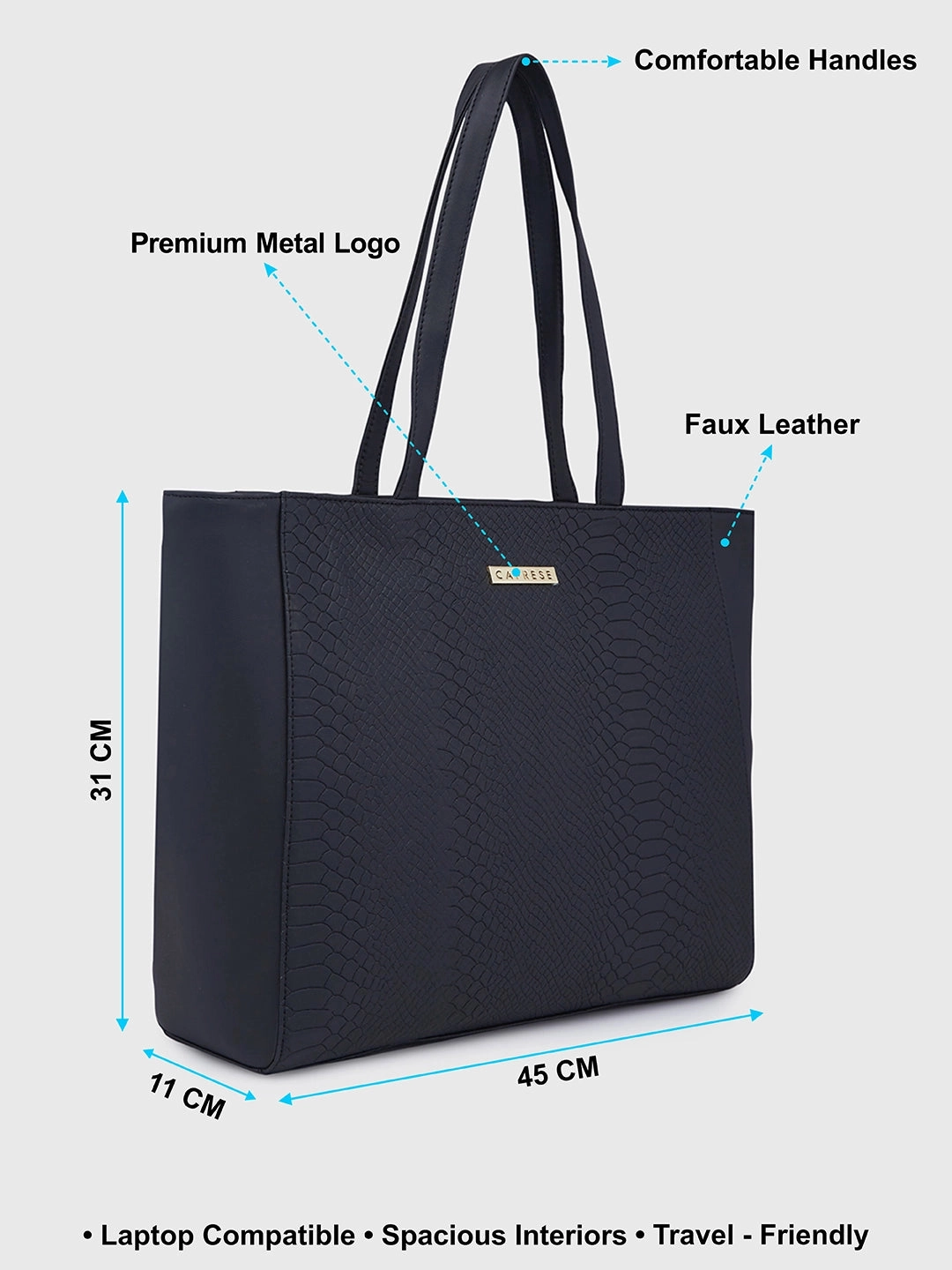 Caprese Rina Large Black Laptop Tote Bag