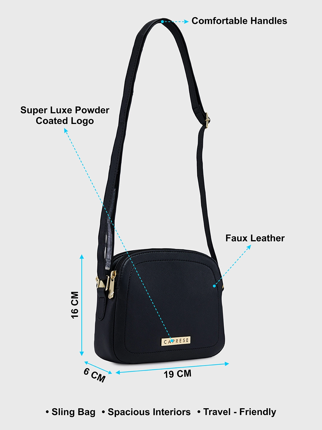 Caprese Safia Small Black Sling Bag