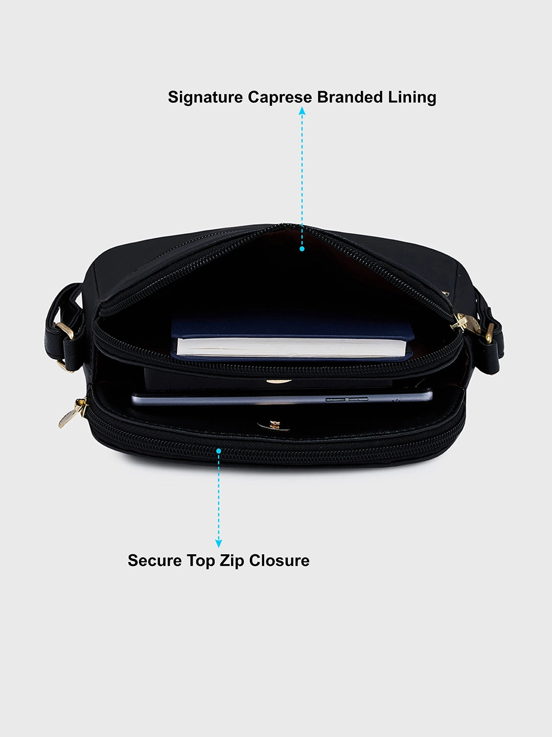 Caprese Safia Small Black Sling Bag