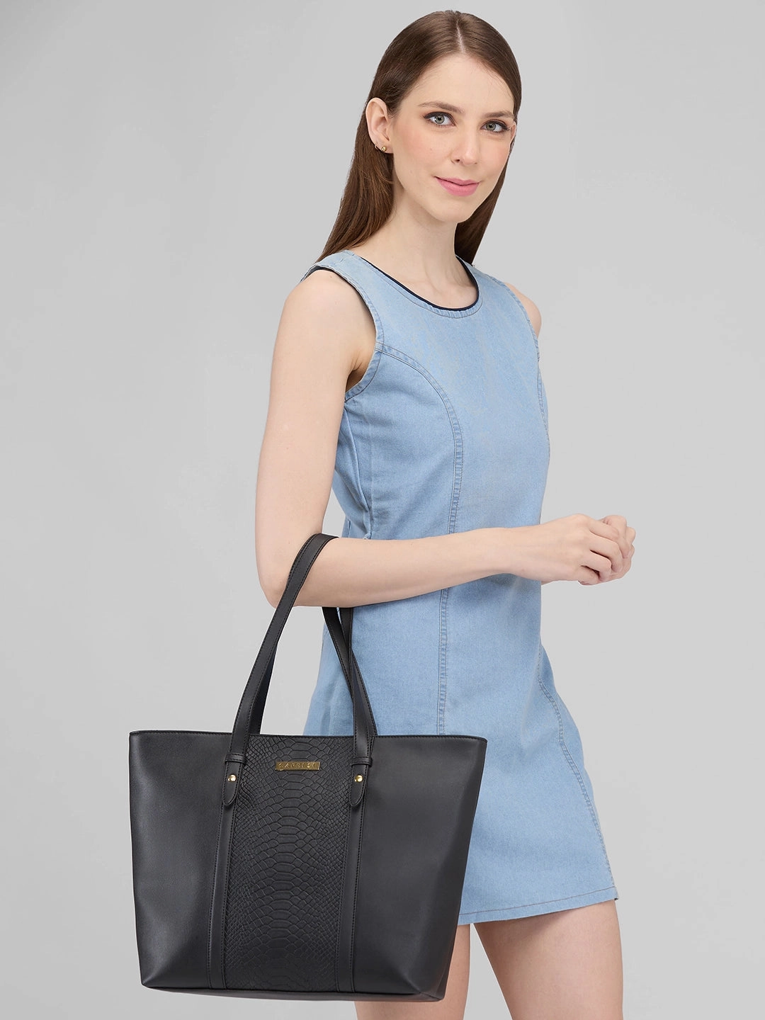 Caprese Sameera Large Black Laptop Tote Bag