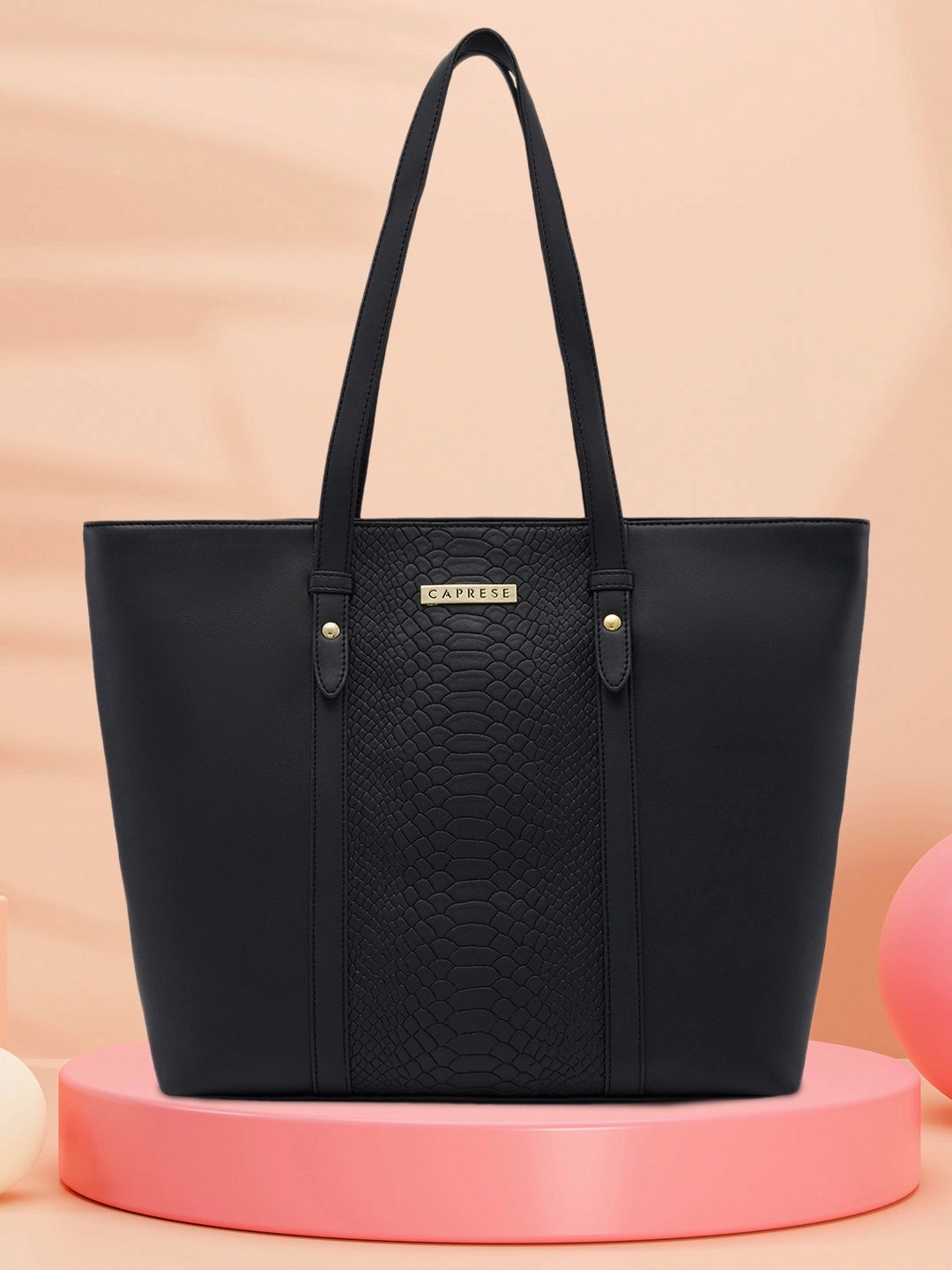 Caprese Sameera Large Black Laptop Tote Bag