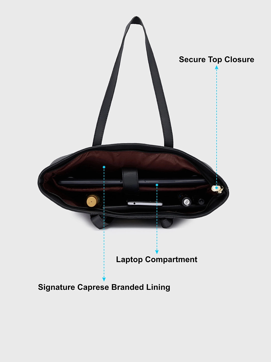 Caprese Sameera Large Black Laptop Tote Bag