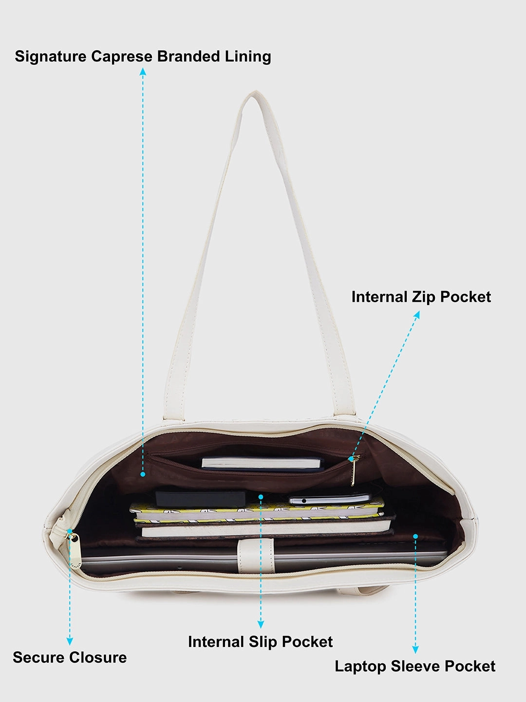 Caprese Sameera Tote Large Off White Laptop Bag