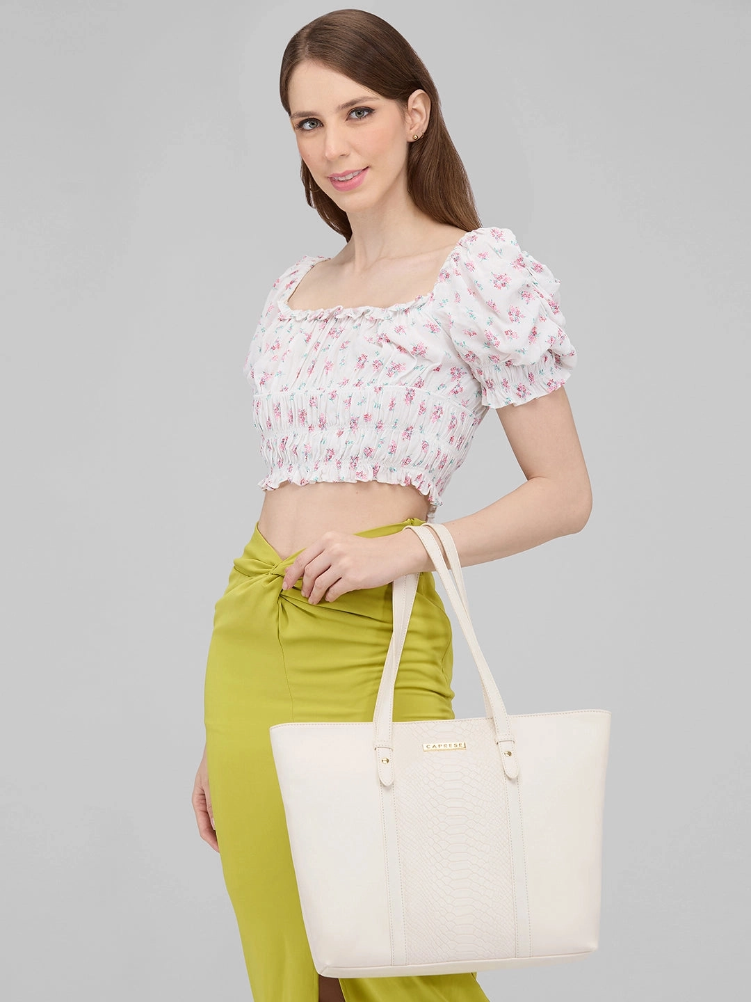 Caprese Sameera Tote Large Off White Laptop Bag