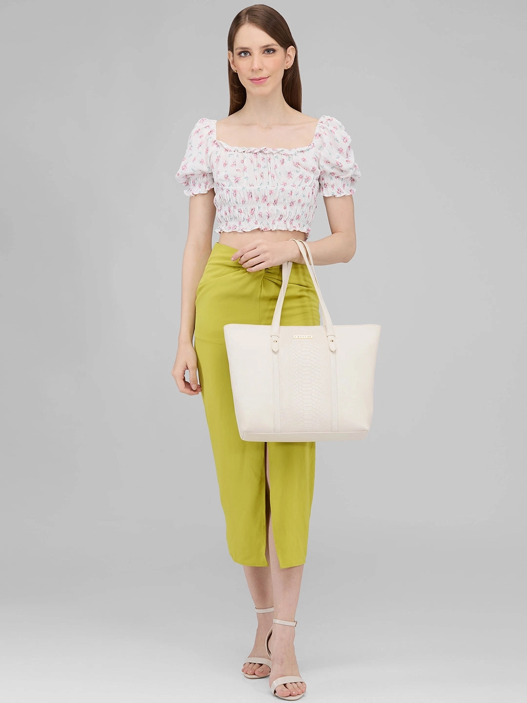Caprese Sameera Tote Large Off White Laptop Bag
