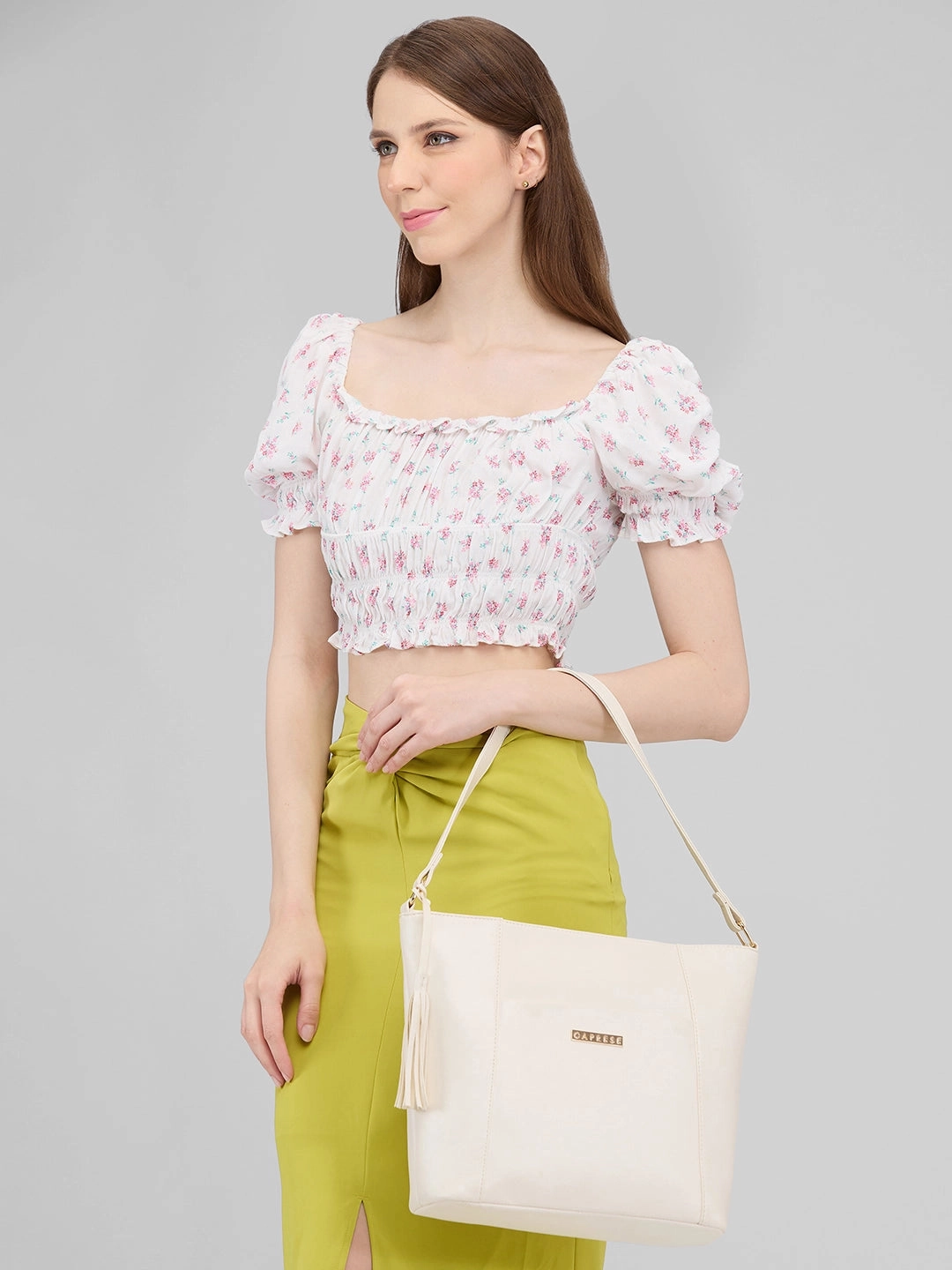 Caprese Sari Medium Off White Hobo Bag