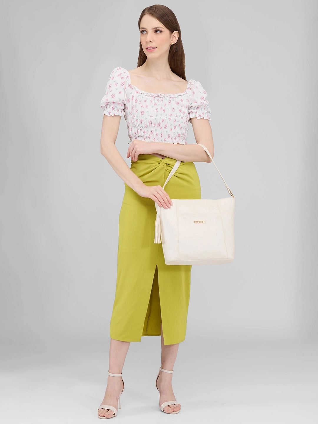 Caprese Sari Medium Off White Hobo Bag