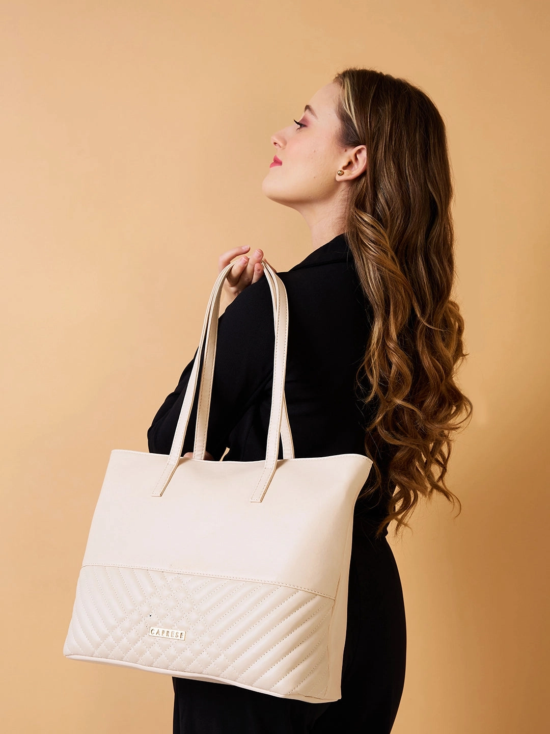 Caprese Serene Medium Off White Tote Bag