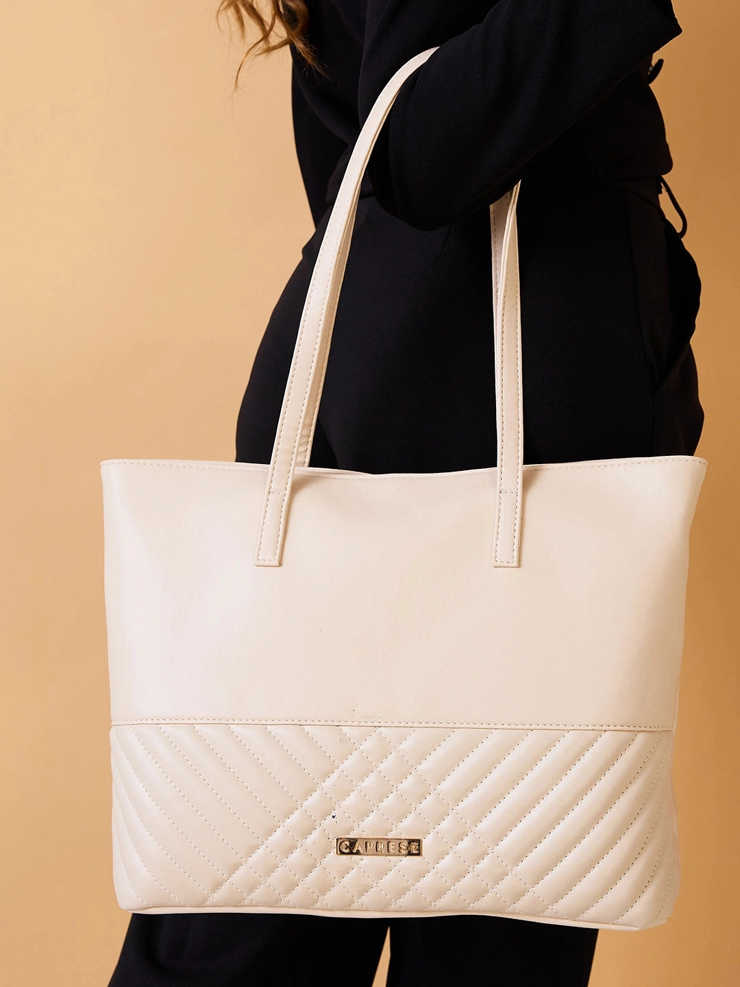 Caprese Serene Medium Off White Tote Bag