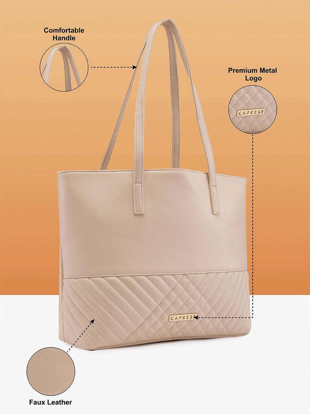 Caprese Serene Medium Off White Tote Bag