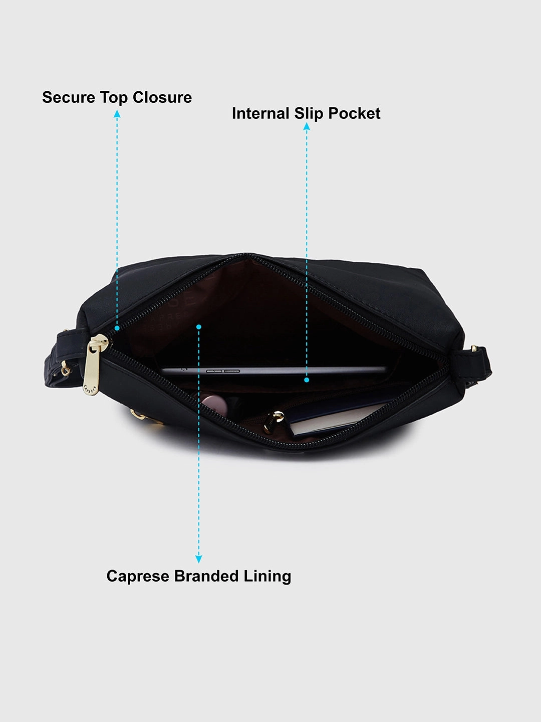 Caprese Serene Small Black Sling Bag