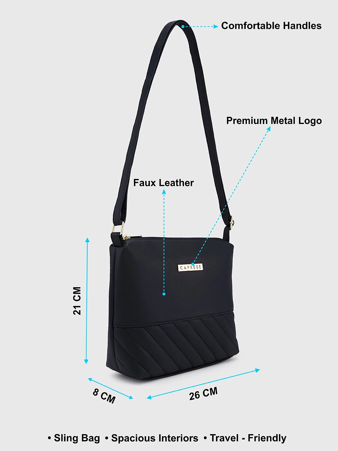 Caprese Serene Small Black Sling Bag