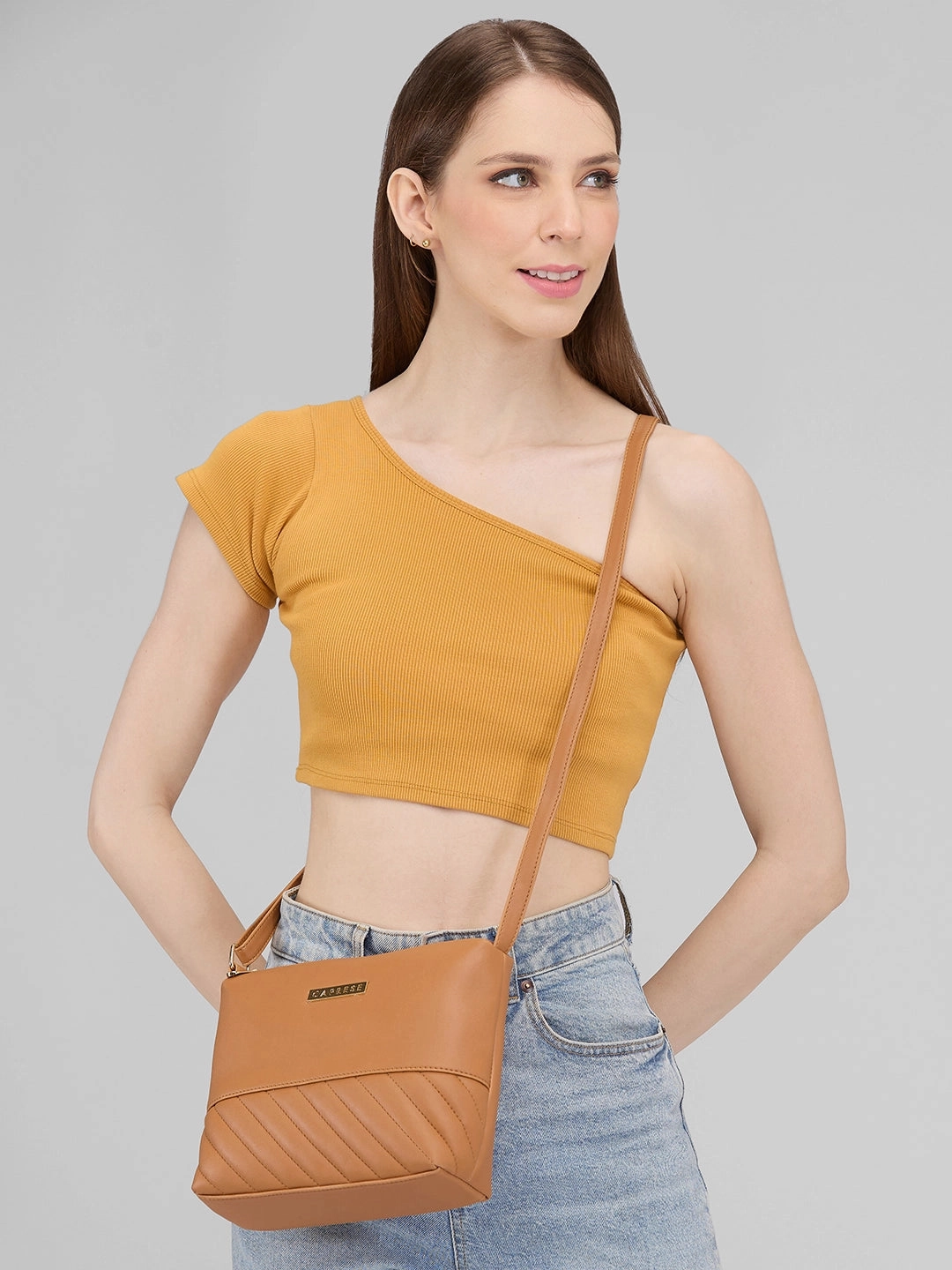 Caprese Serene Small Tan Sling Bag