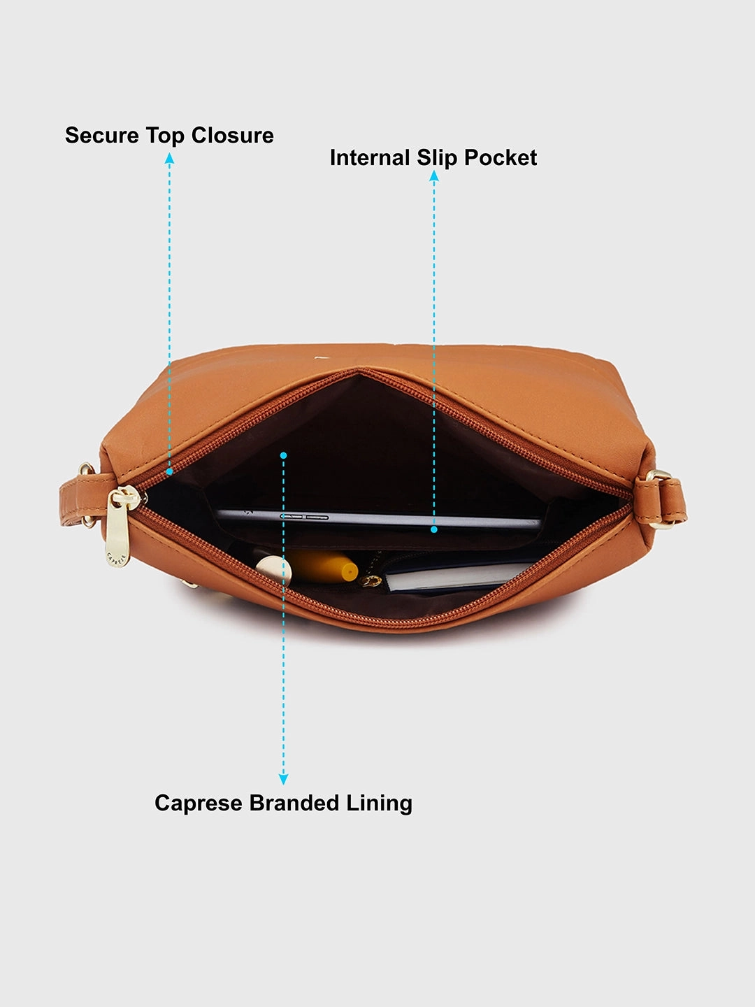 Caprese Serene Small Tan Sling Bag