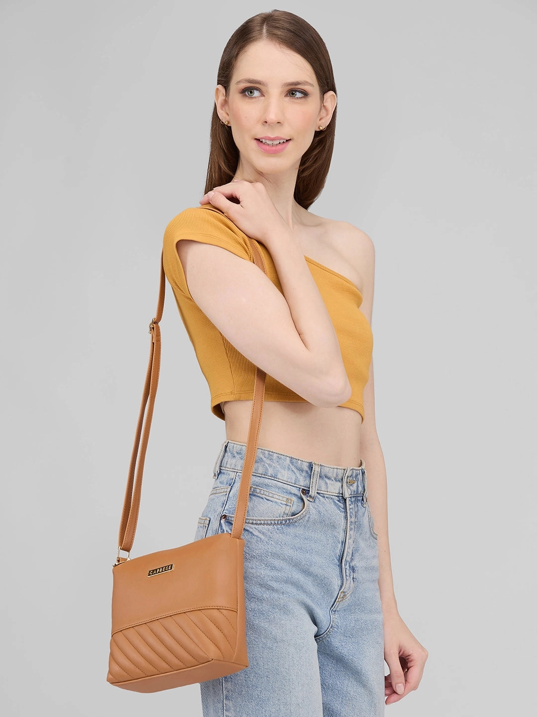 Caprese Serene Small Tan Sling Bag