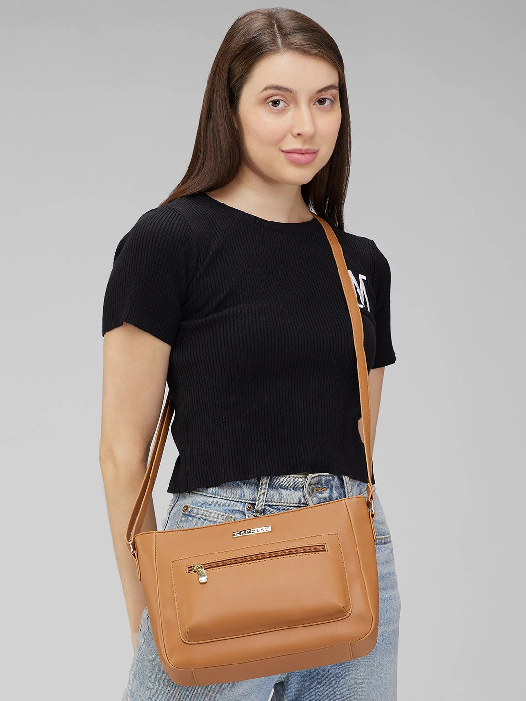 Caprese Shanon Large Tan Sling Bag