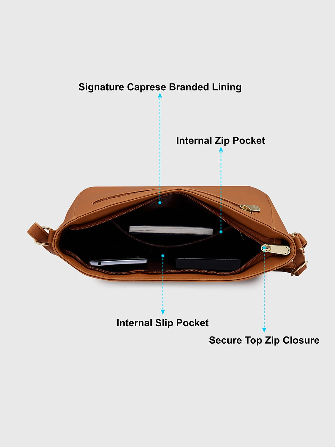 Caprese Shanon Large Tan Sling Bag