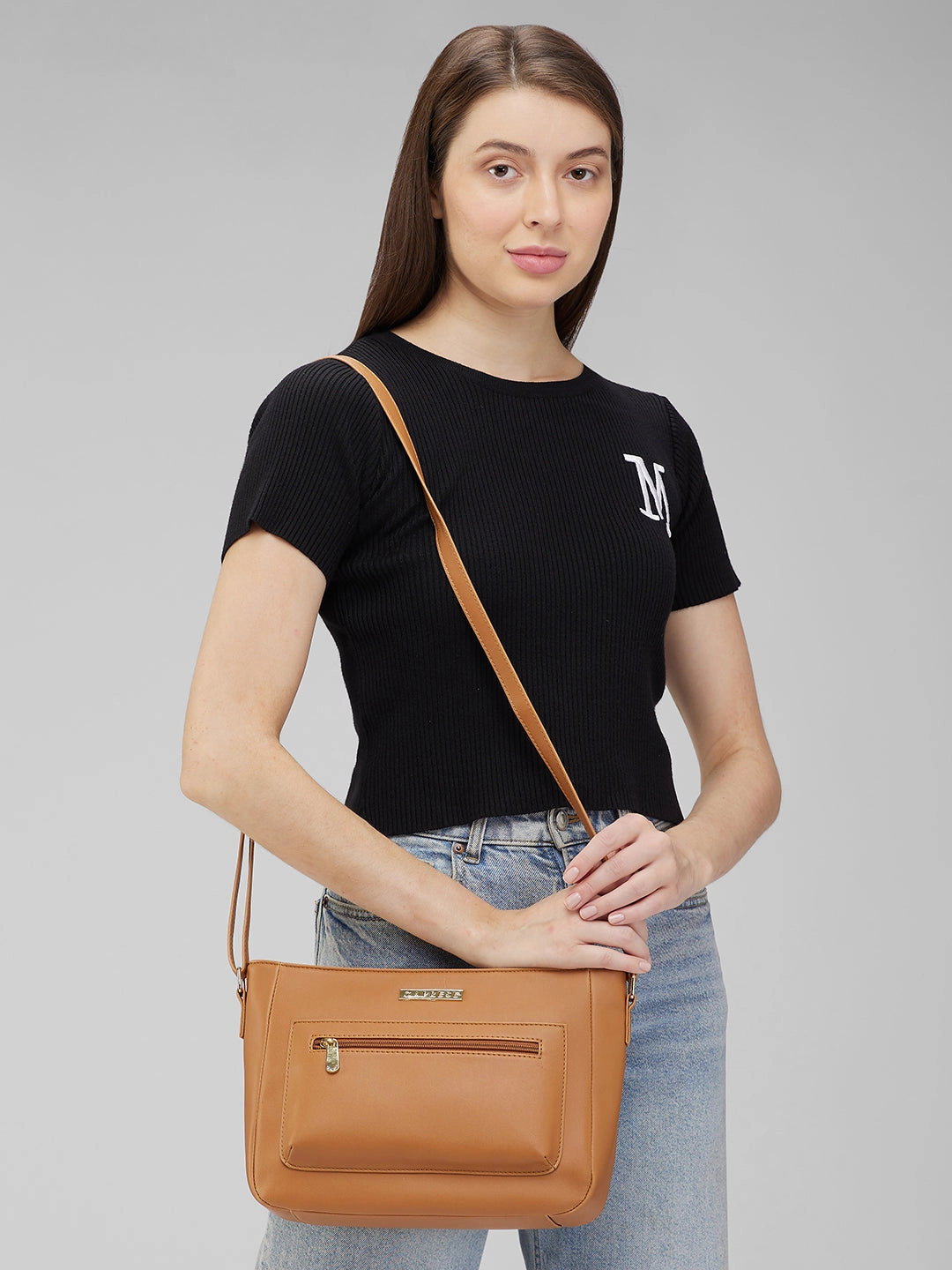 Caprese Shanon Large Tan Sling Bag