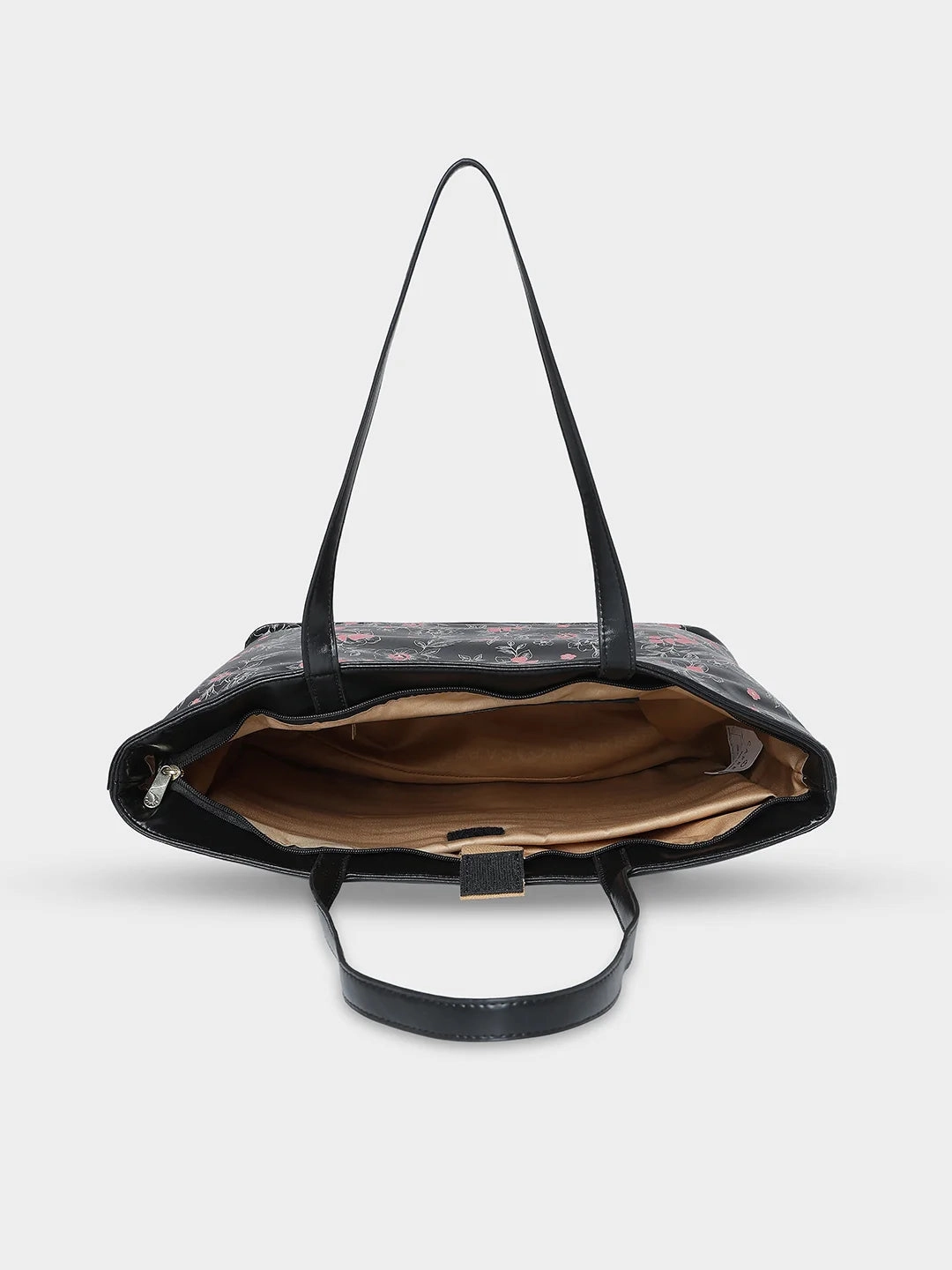 Caprese Snow Printed Large Black Laptop Tote Bag
