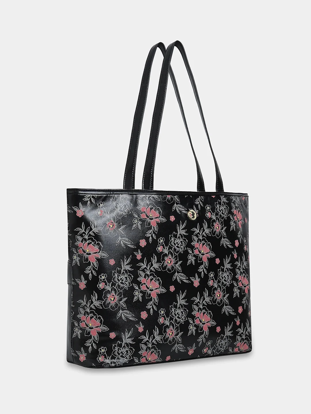 Caprese Snow Printed Large Black Laptop Tote Bag