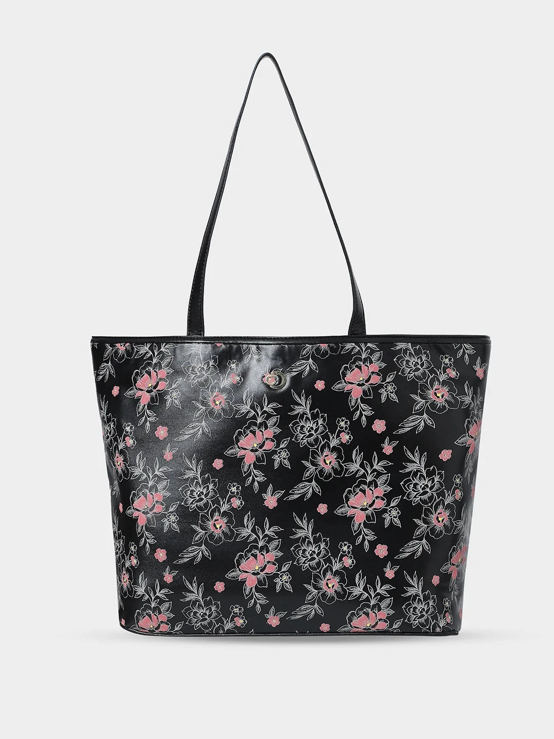 Caprese Snow Printed Large Black Laptop Tote Bag