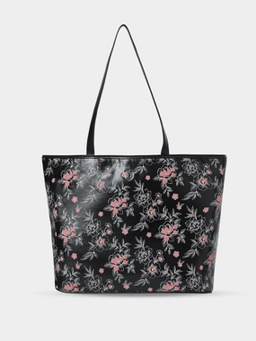 Caprese Snow Printed Large Black Laptop Tote Bag